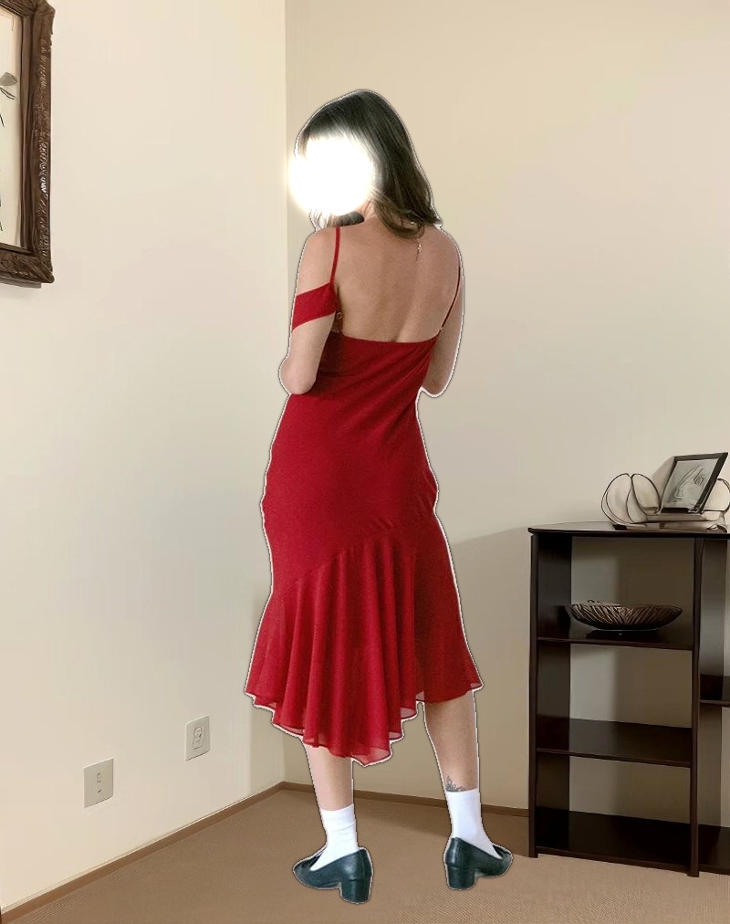 Dansya Midi Chiffon Dress in Red