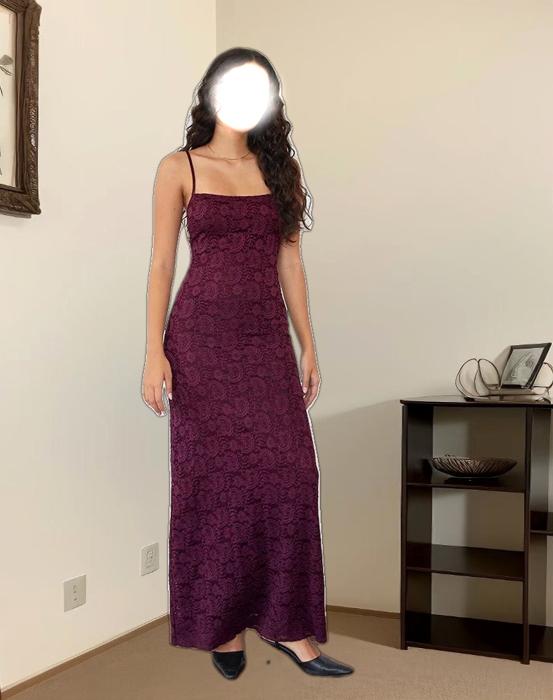 Darsih Cami Maxi Dress in Paisley Lace Burgundy