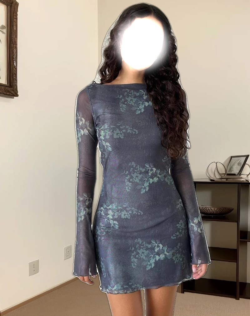 Sevila Long Sleeve Mini Dress in Faded Botanical Green