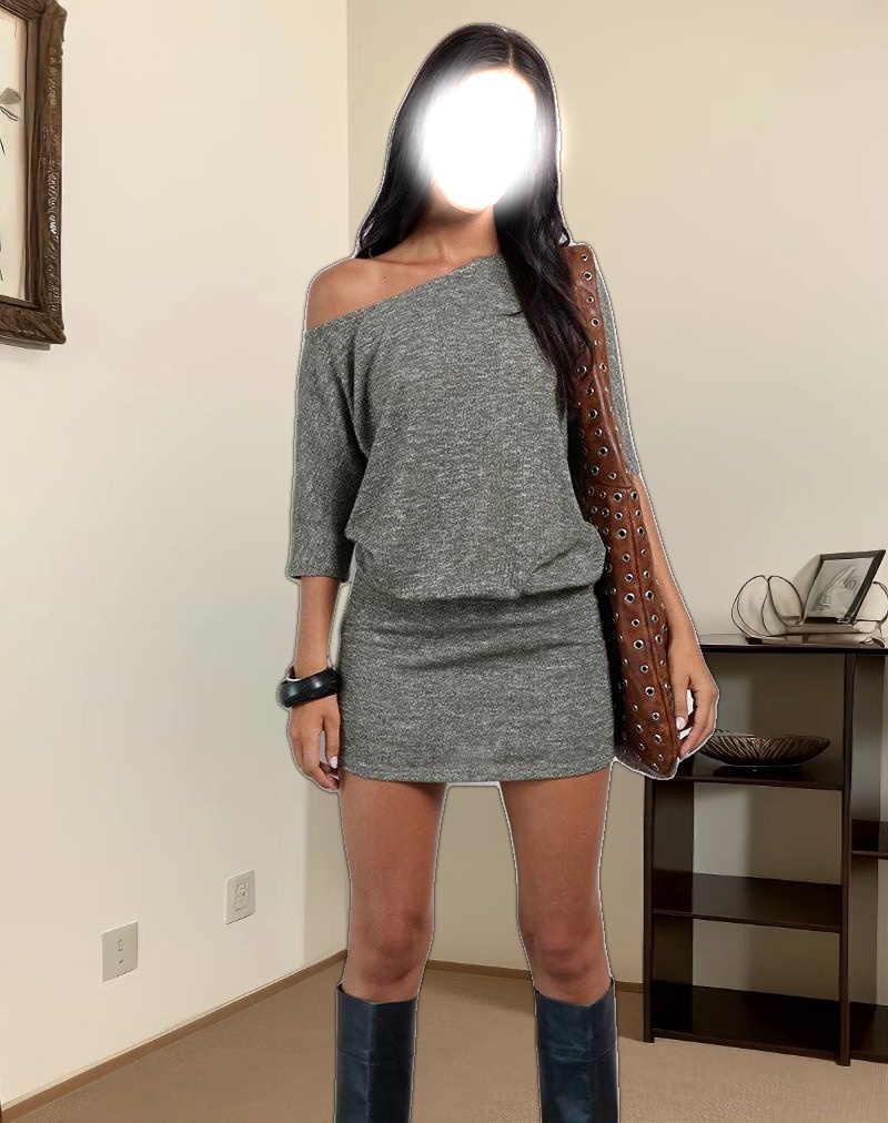 Reeta Mini Dress in Glitter Knit Khaki