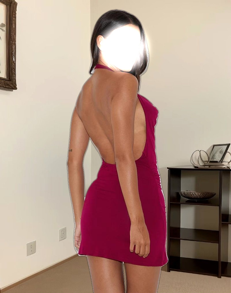 Pramita Plunge Mini Dress in Jersey Burgundy