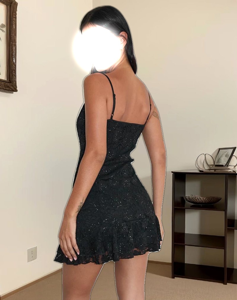 Tita Mini Dress in Black Sequin Lace