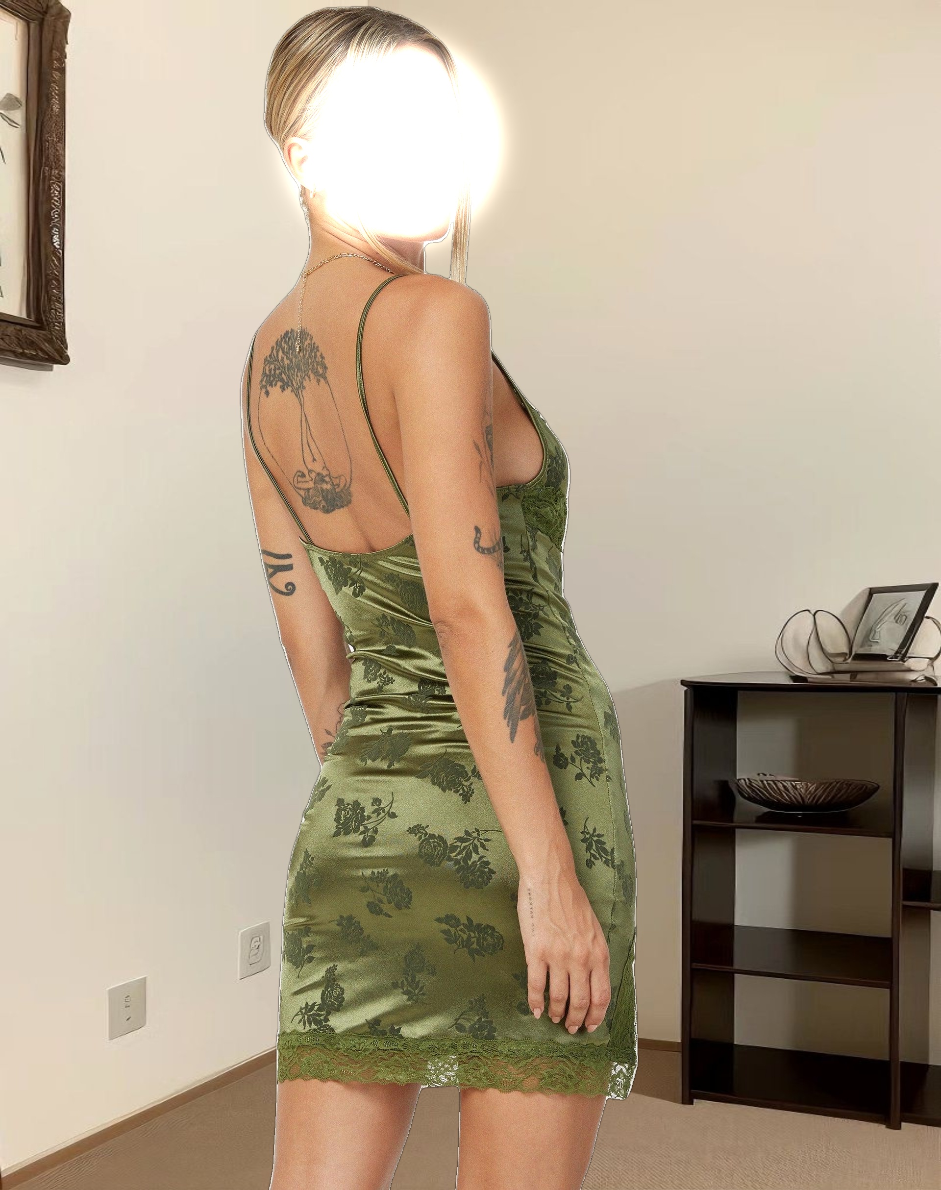 Coti Bodycon Dress in Rose Flock Loden Green