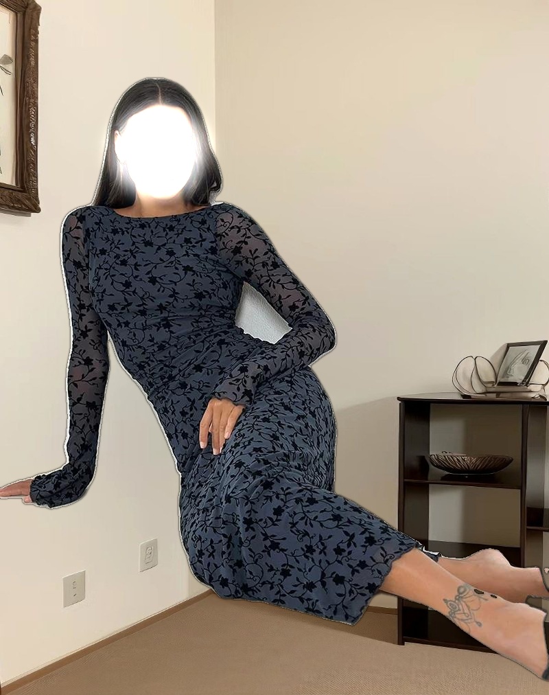 Shaleed Maxi Dress in Pretty Petal Flock Navy