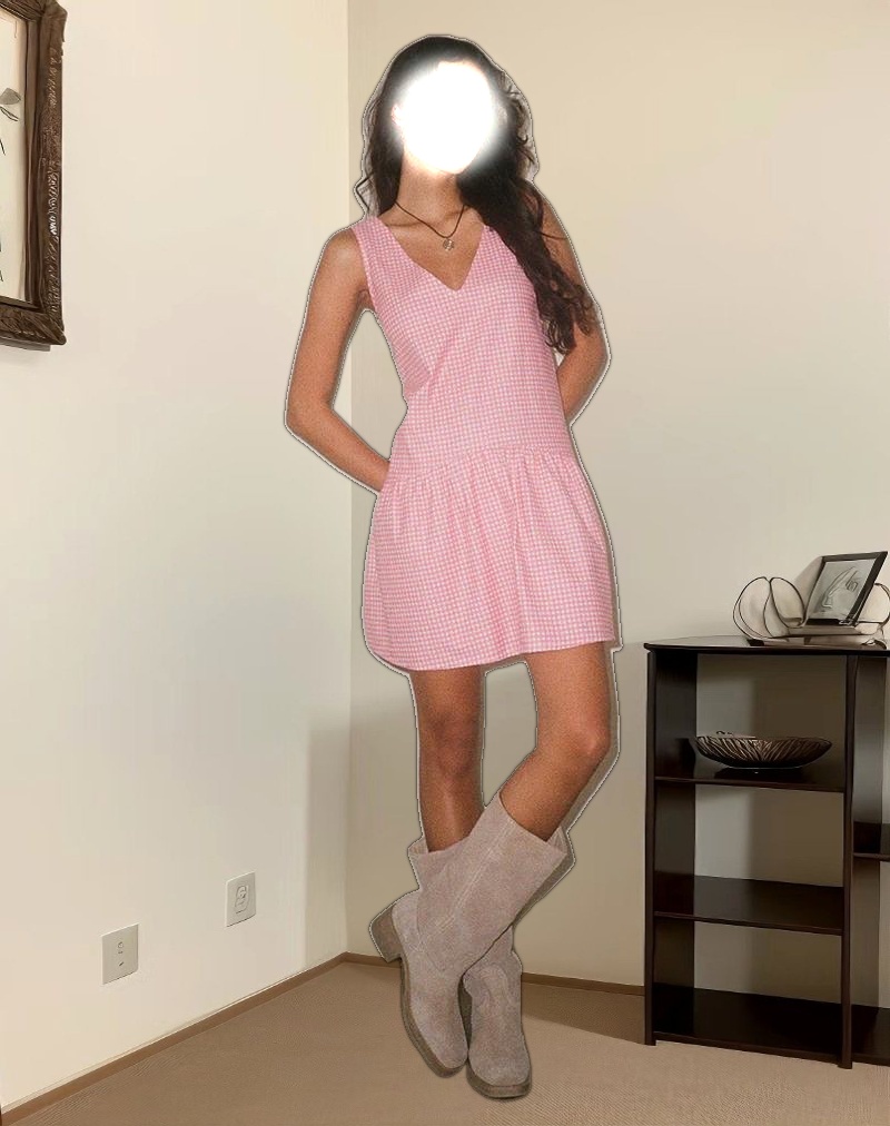 Magare Mini Dress in Mini Gingham Peach