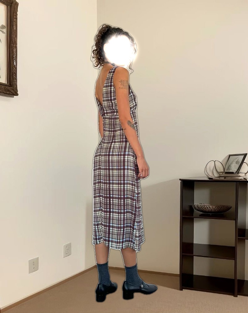 Liva Midi Dress in Multi Check Brown