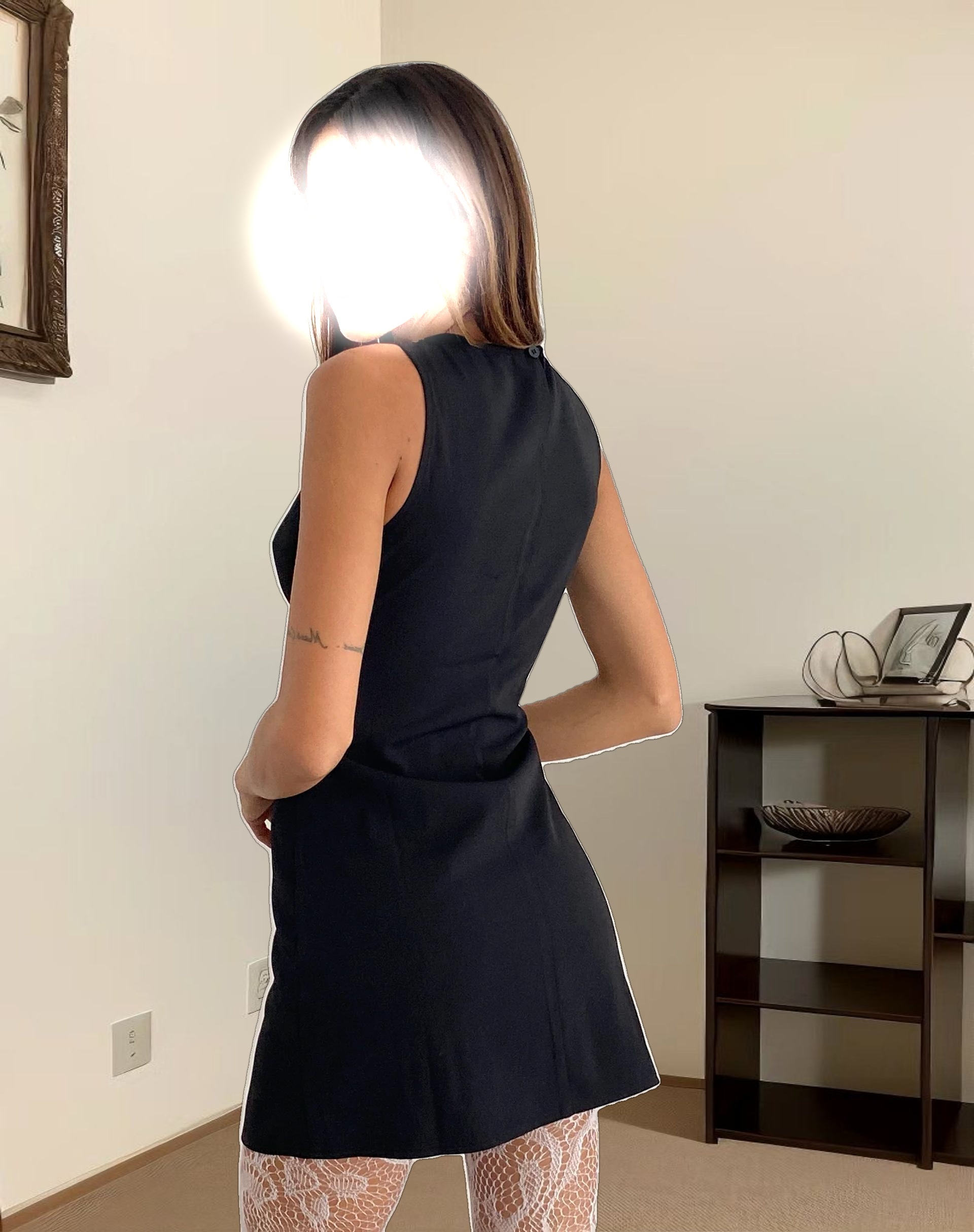 Bibidia Mini Dress in Black with Cream Bow