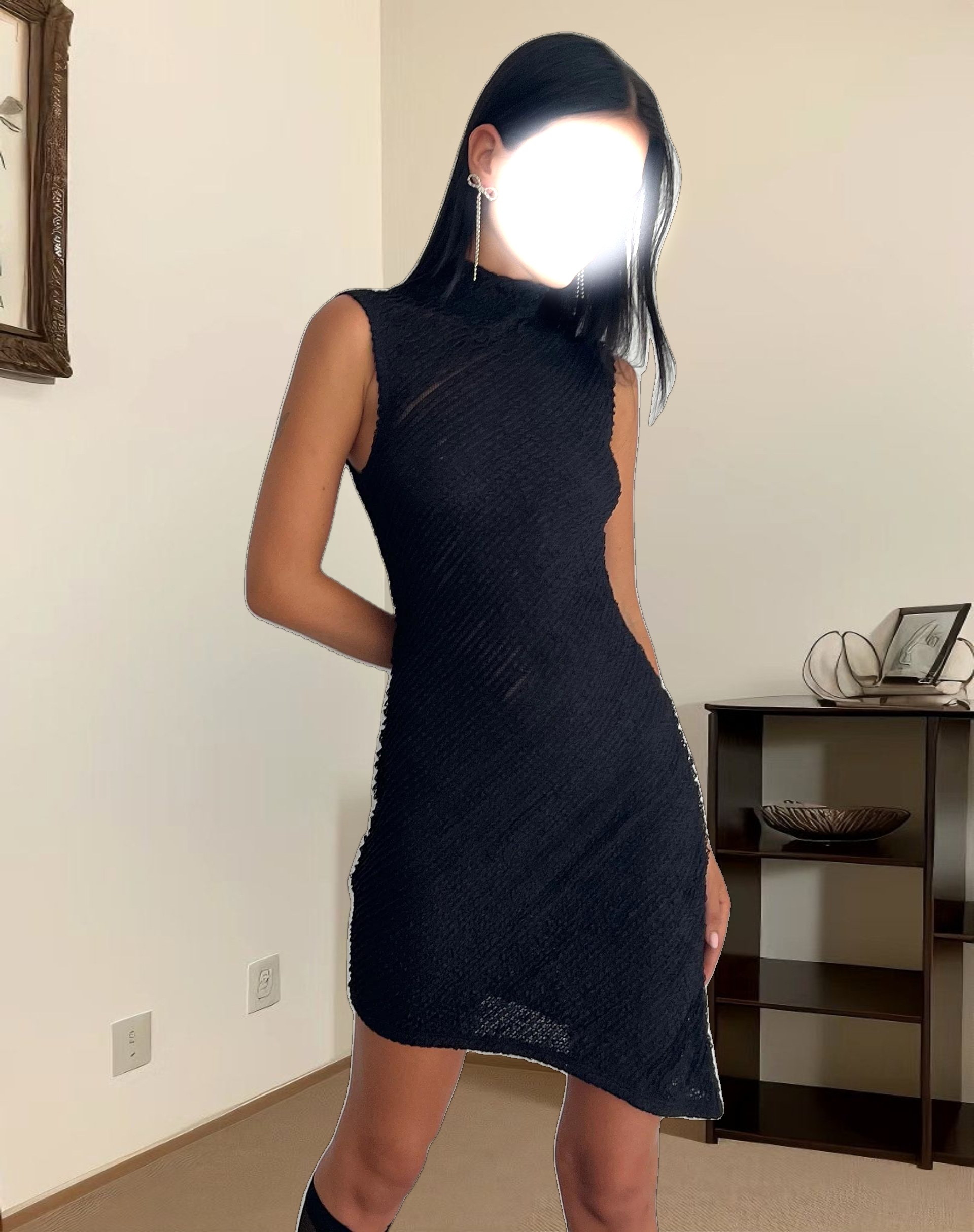 Ottilie Textured  Asymmetric Mini Dress in Black