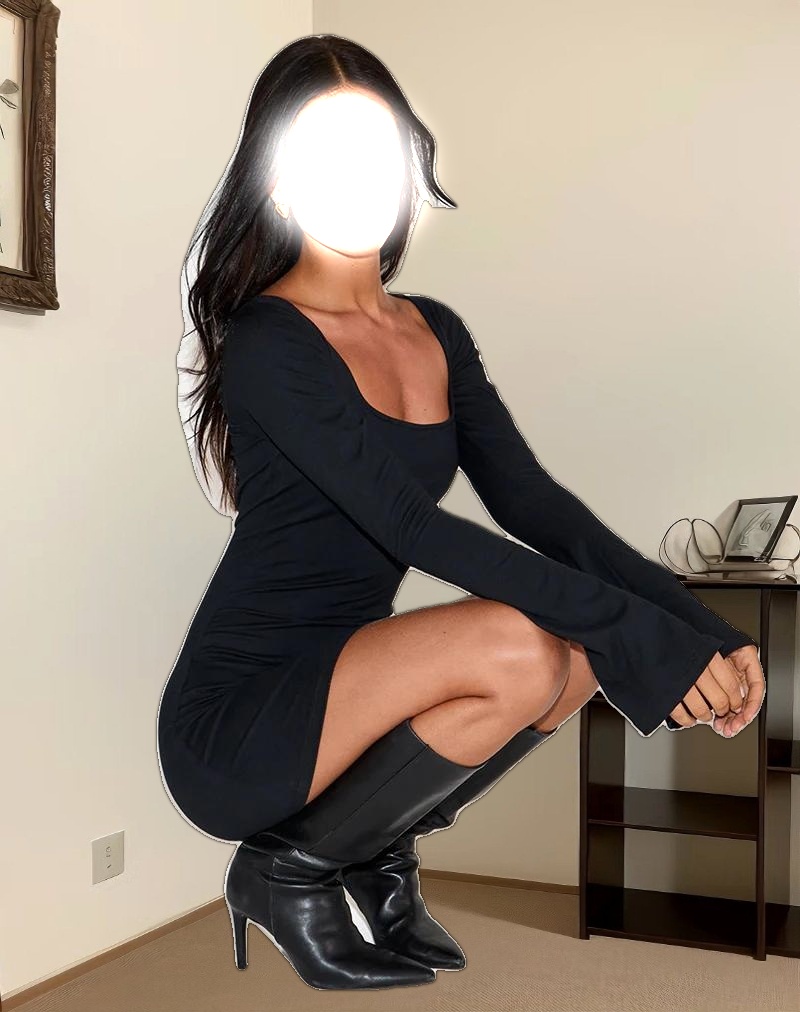 Lulusia Scoop Neck Long Sleeve Mini Dress in Black