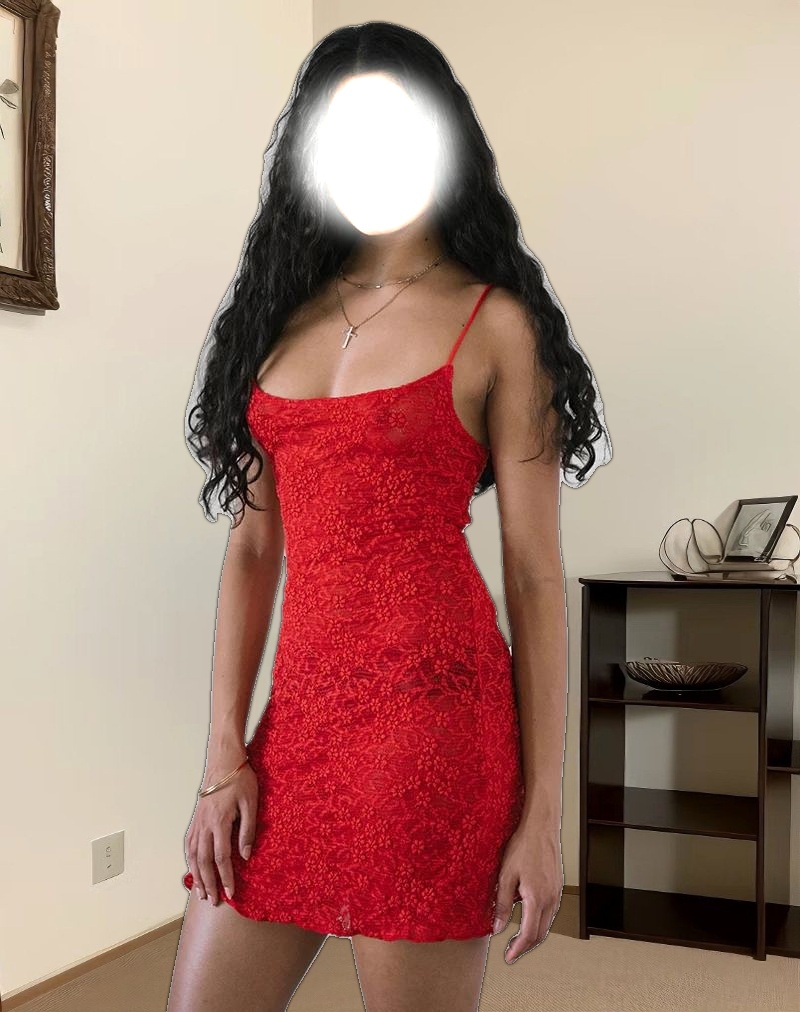 Ismene Mini Dress in Unlined Lace Red