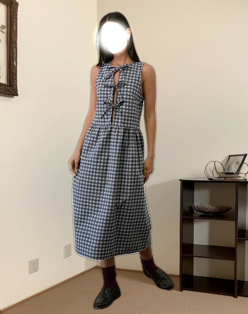 Prelith Midi Dress in Black Grey Tonal Gingham