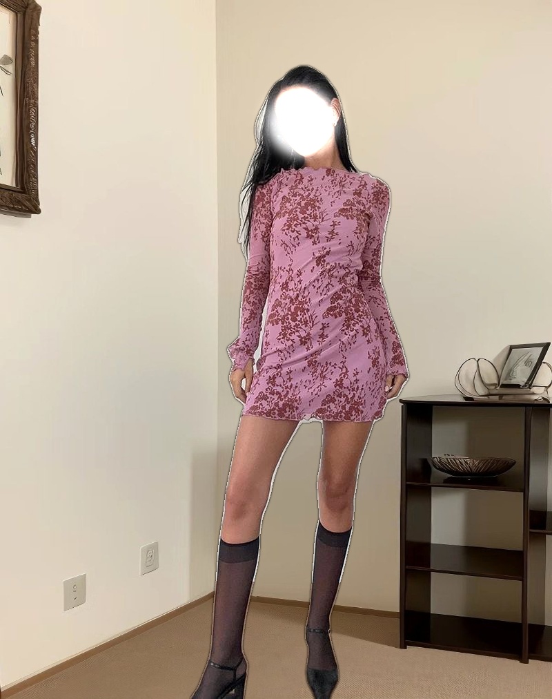 Sevila Long Sleeve Mini Dress in Botanic Mauve