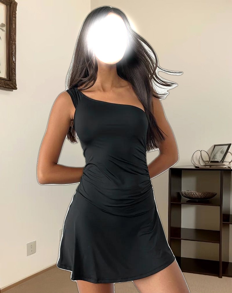 Xowen One Shoulder Dress in Slinky Black