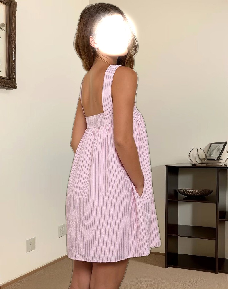 Sasori Smock Mini Dress in Pink Stripe