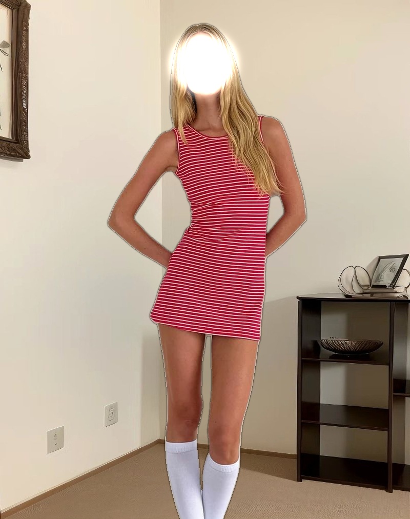 Masha Mini Dress in Red and White Stripe Jersey