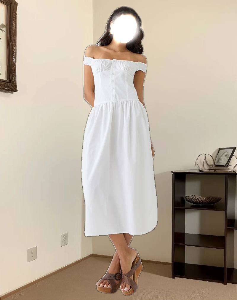 Tamashi Off the Shoulder Maxi Dress in White