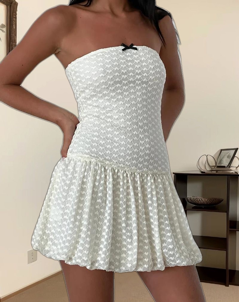 Cryolan Bandeau Mini Dress in Ivory Heart Lace