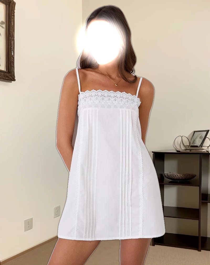 Yoshiko Brodierie Trim Mini Dress in White