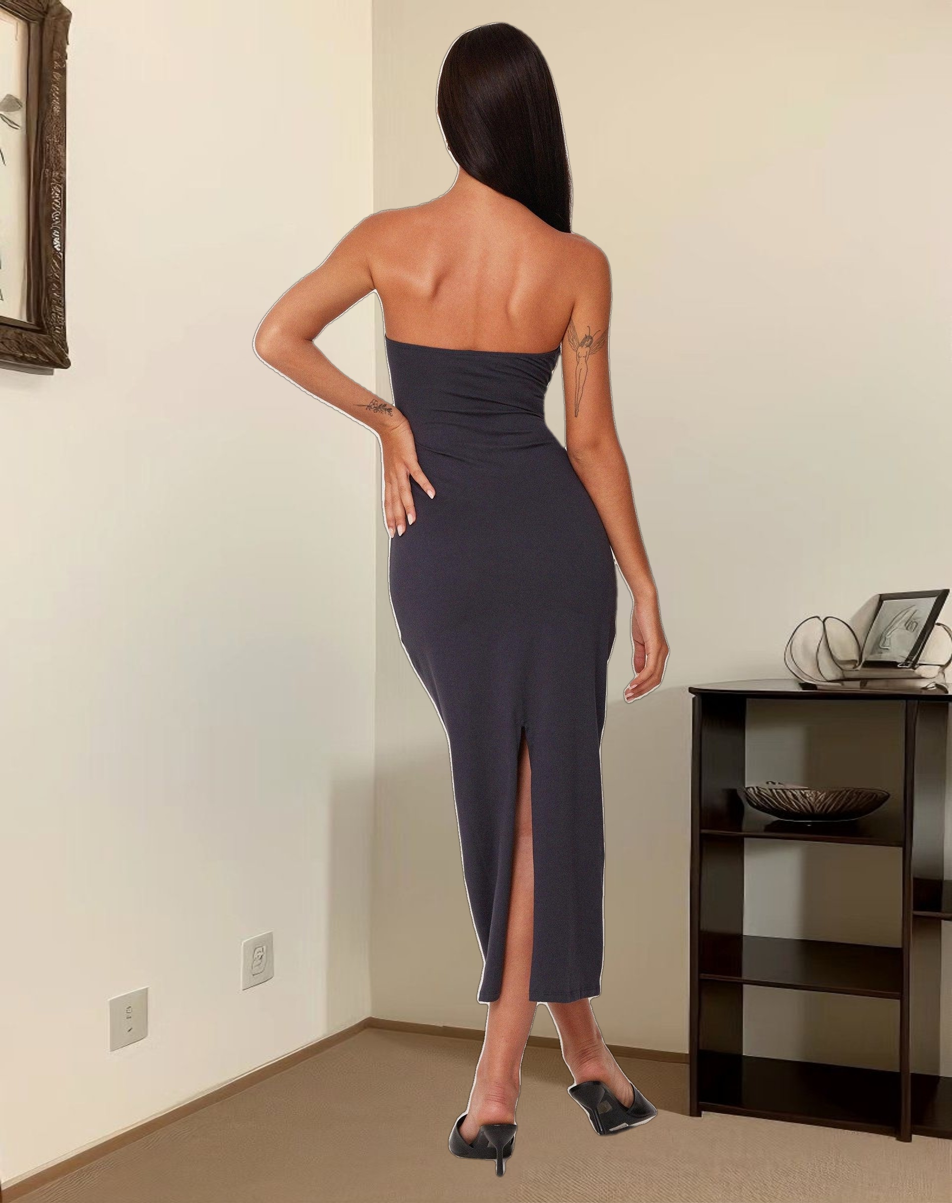 Dayuna Bandeau Midi Dress in Ocean Storm