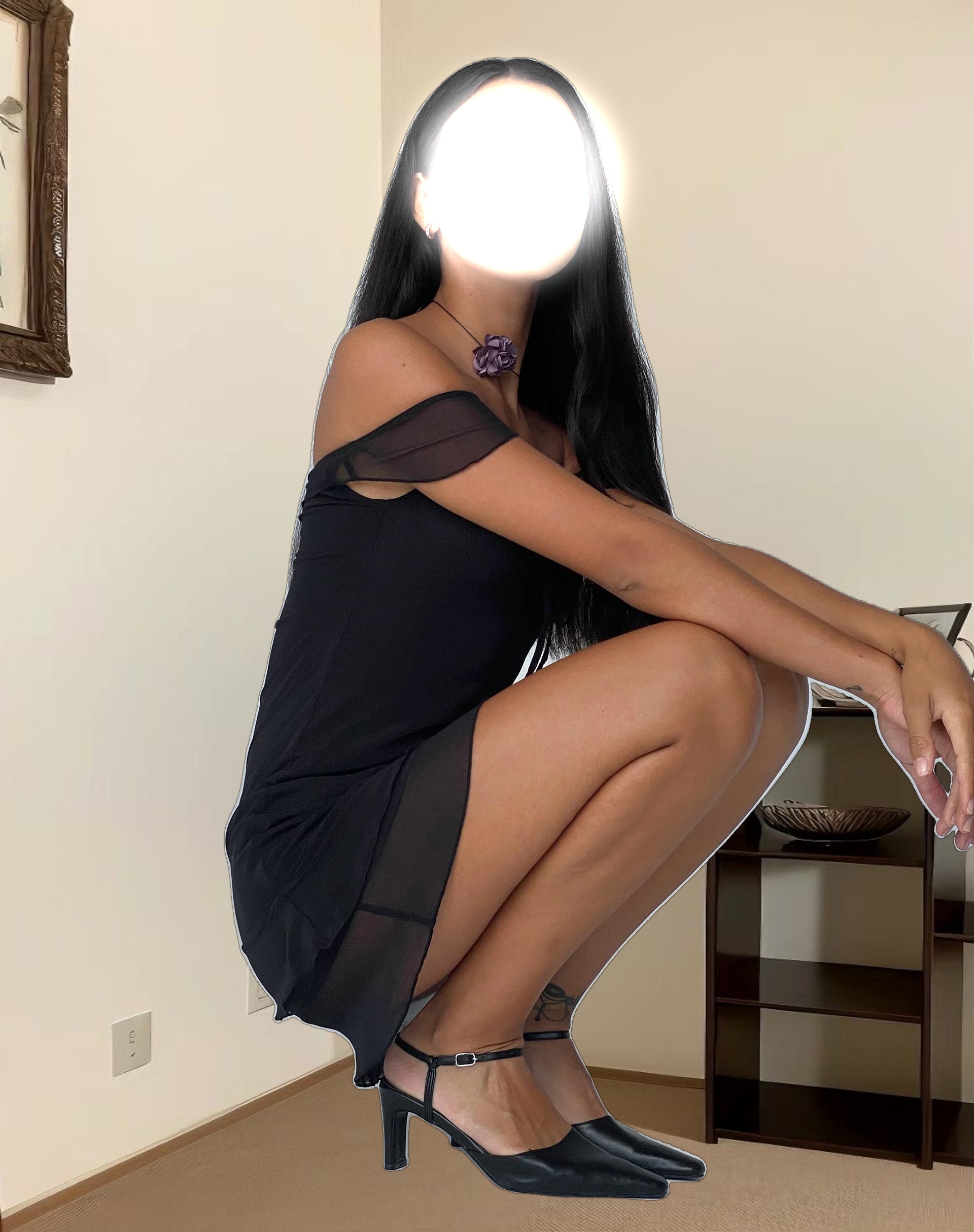 Valory Bardot Mini Dress in Black Mesh