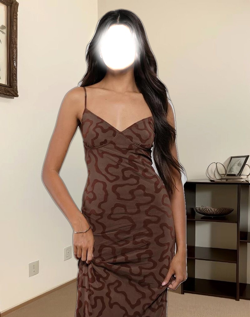 Kalana Maxi Dress in Brown Swirl Flock