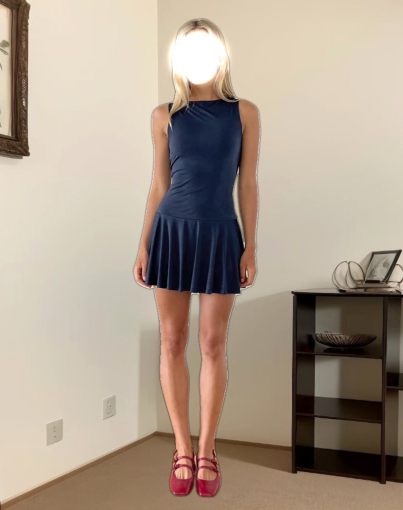 Maisha Open Back Bow Mini Dress in Slinky Navy