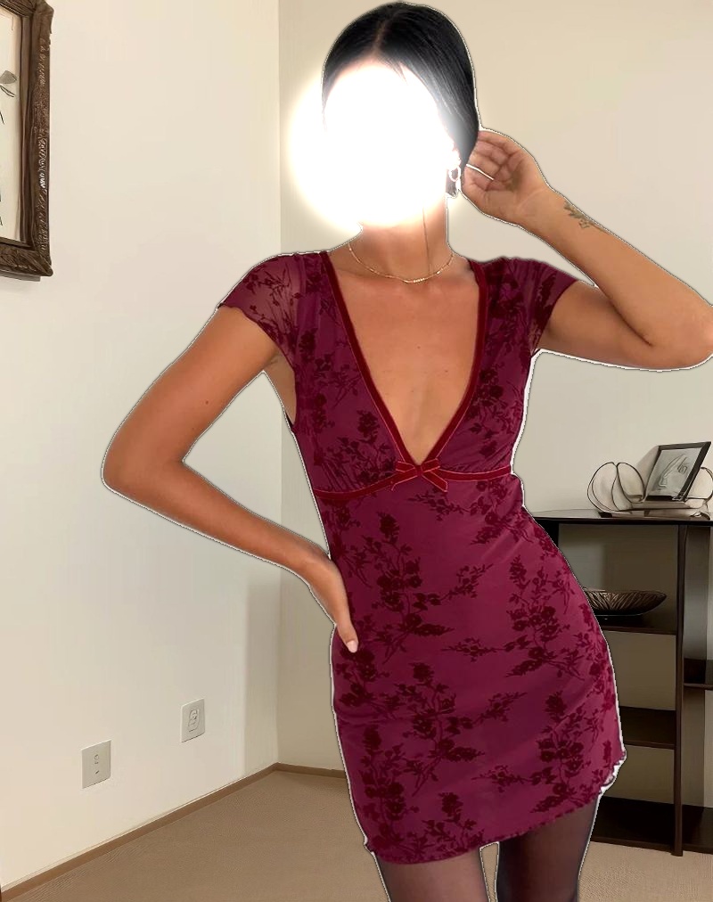 Evilia Dress in Botanical Flower Maroon