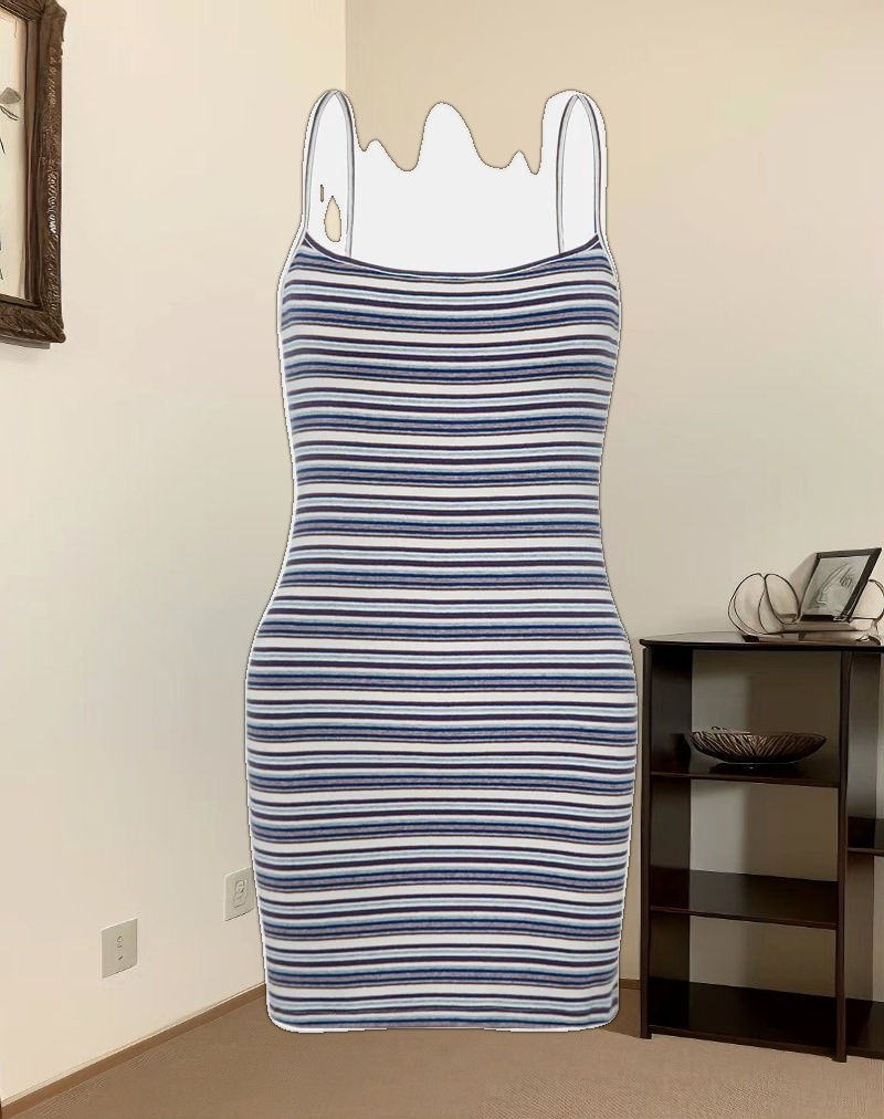 Anzhelina Strappy Mini Dress in Multi Blue Stripe