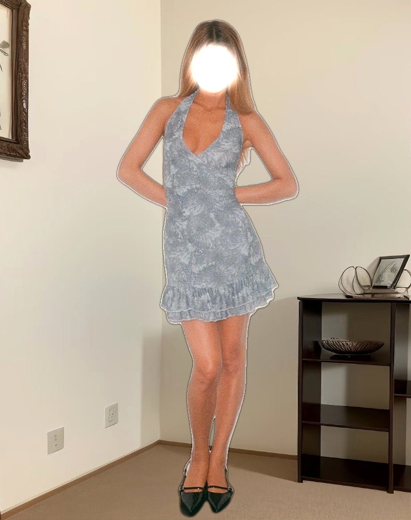 Yoriko Halter Mini Dress in Lurex Silver Blue