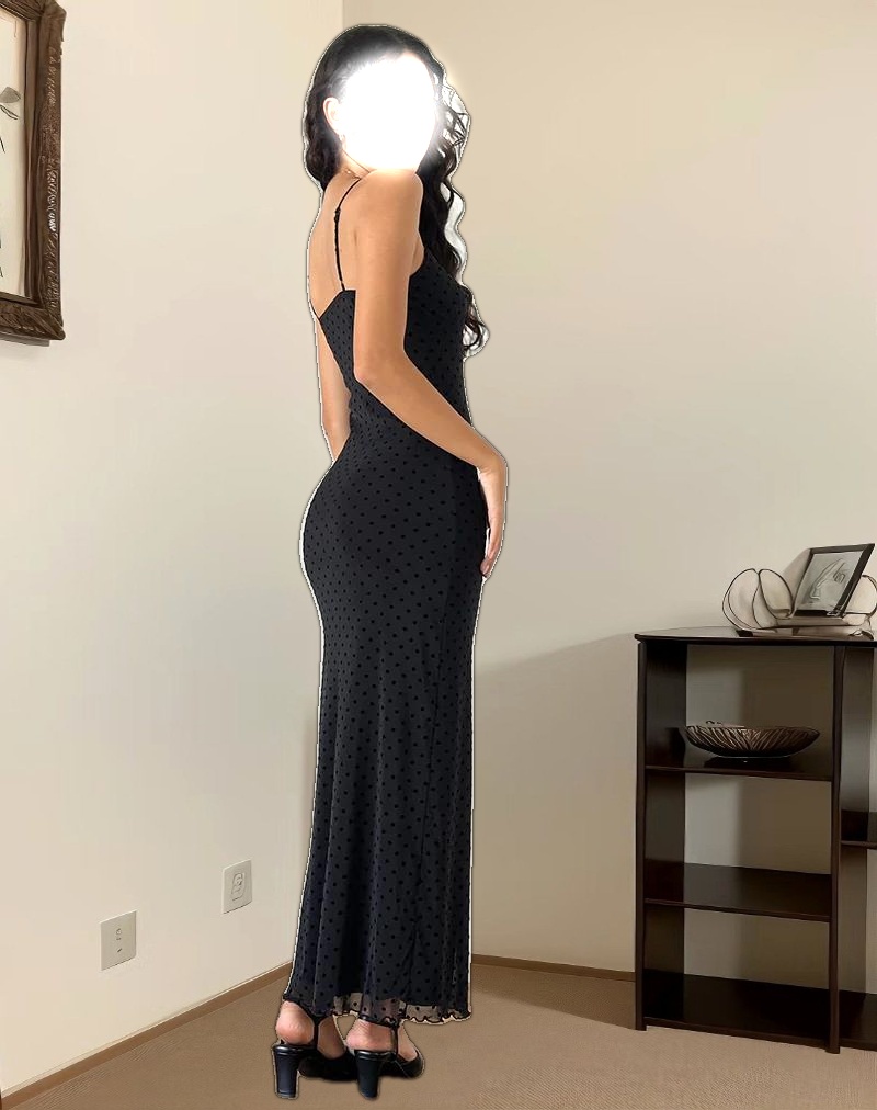 Darsih Maxi Dress in Basic Polka Black Flock