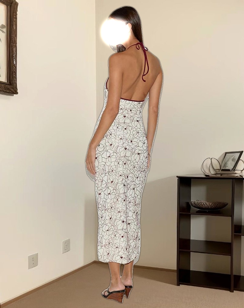 Druvish Midi Dress in Line Flower Cream