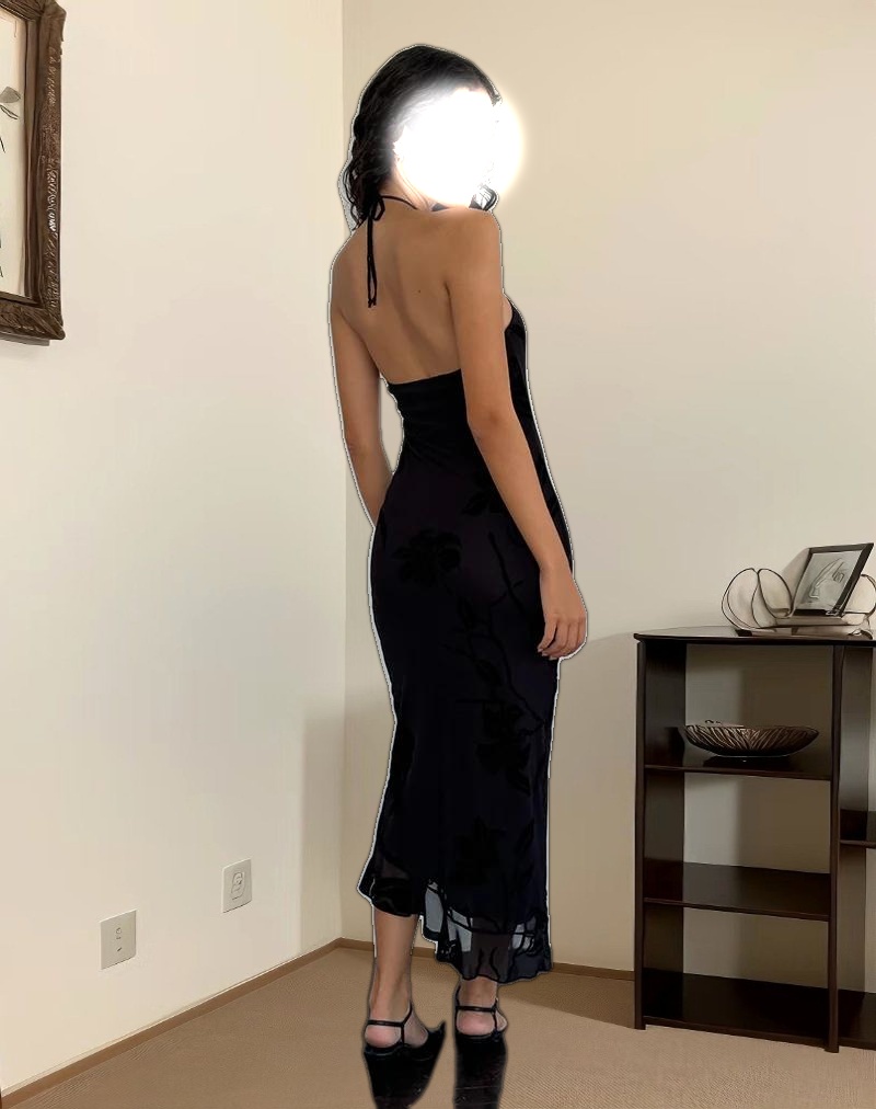 Ribka Halterneck Midi Dress in Orchids Flock Black