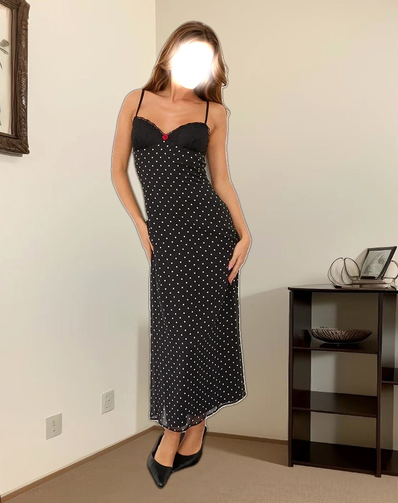 Wilonna Maxi Dress in Basic Polka Black Chiffon