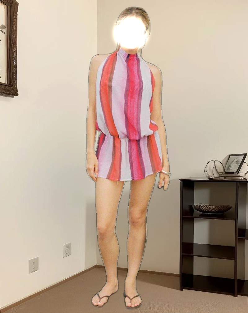 Veloria Halterneck Mini Dress in Pink Sheer Chiffon Painted Stripe