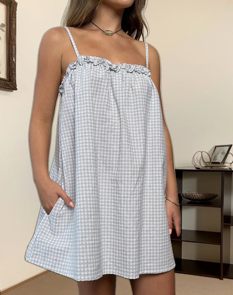 Kamalani Dress in Mini Gingham Blue and Grey