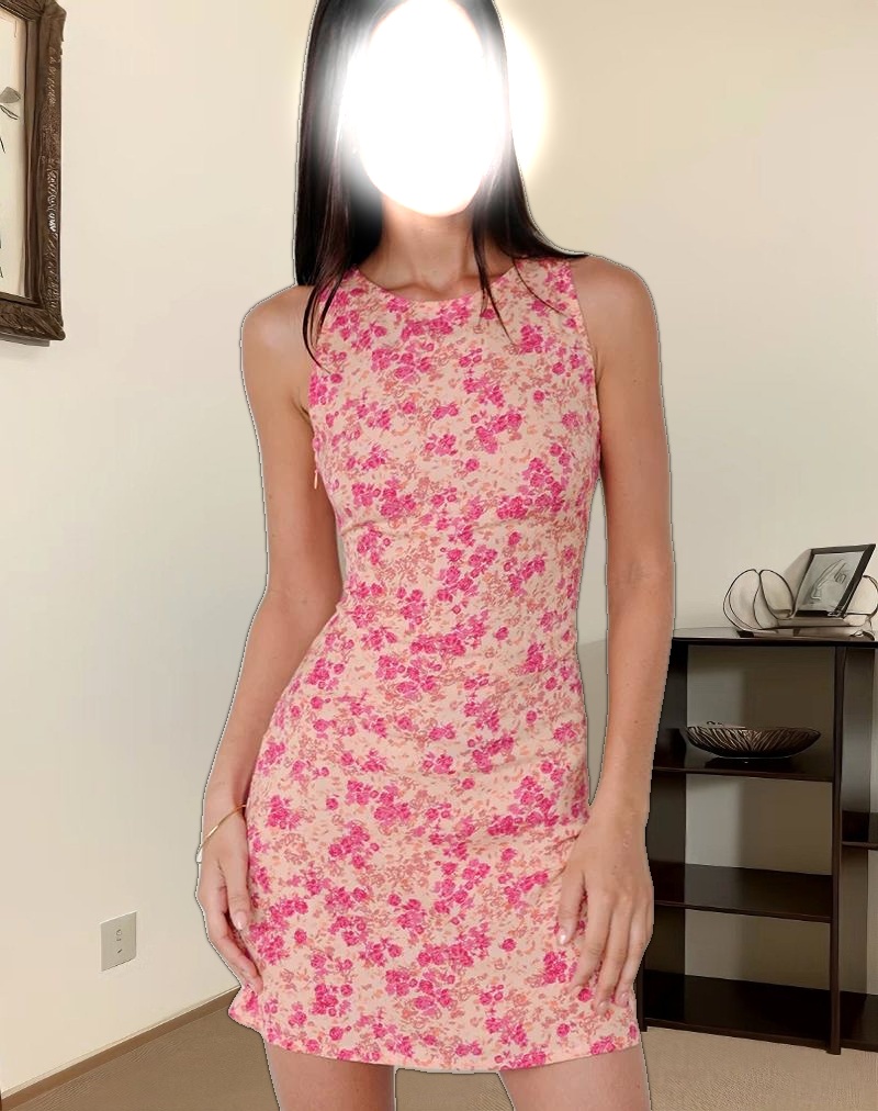 Ayana Backless Mini Dress in Dark Wild Flower Cantaloupe