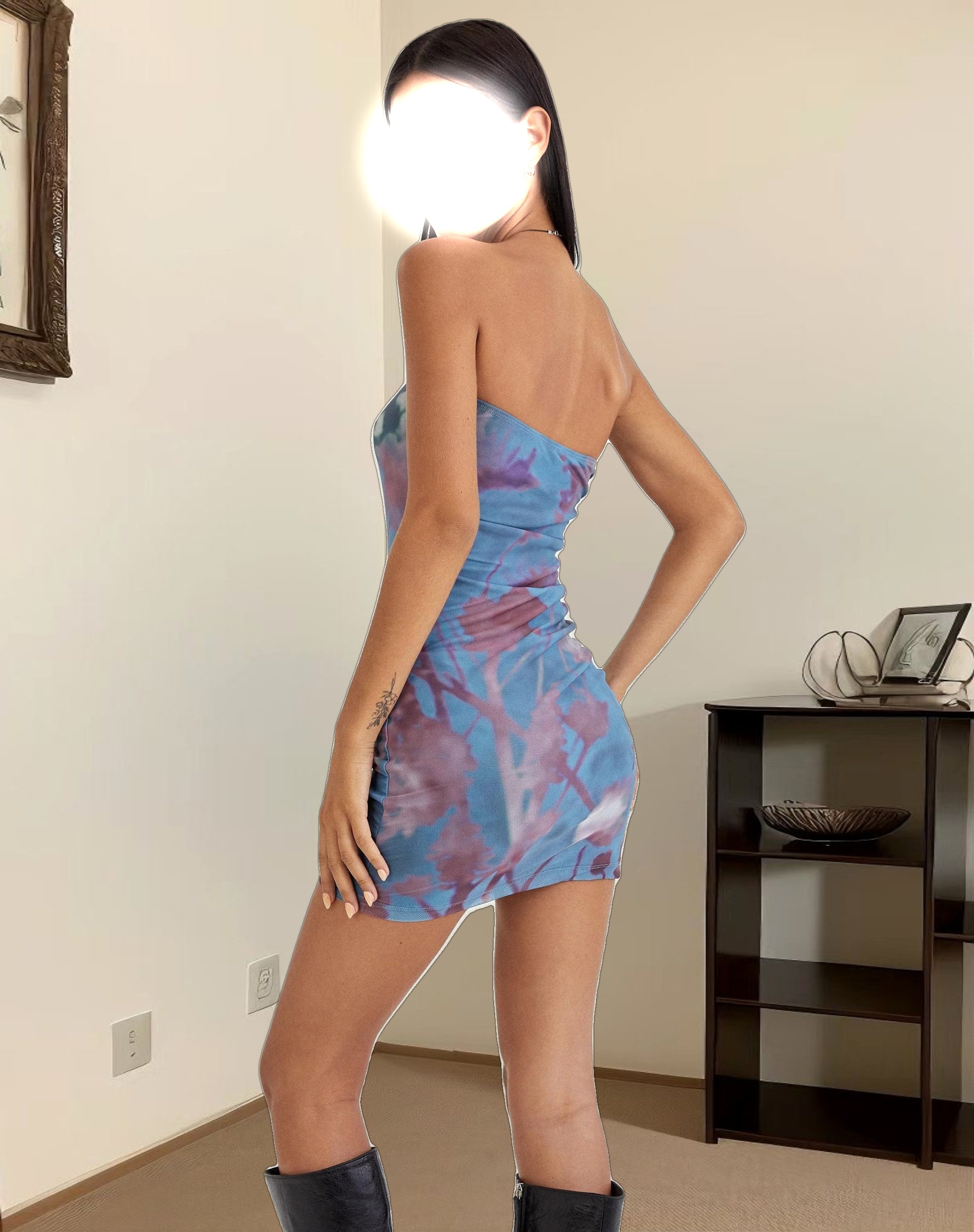 MOTEL X JACQUIE Maren Mini Dress in Lumen Mesh Blue