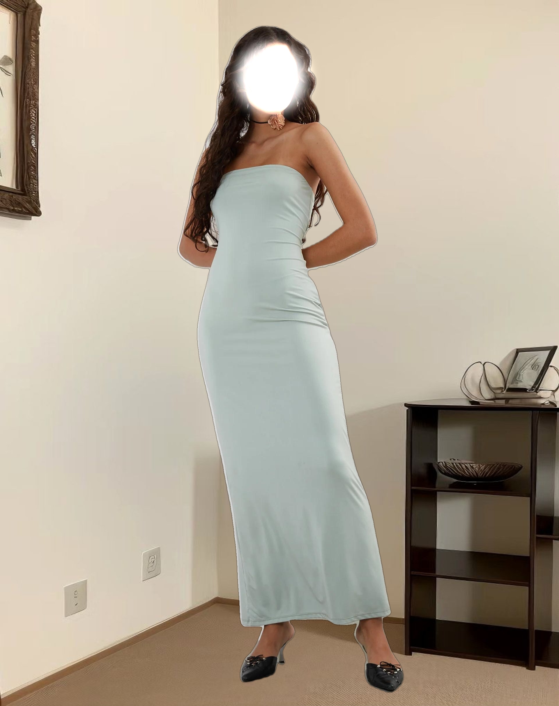 Annalise Bandeau Slinky Maxi Dress in Mint