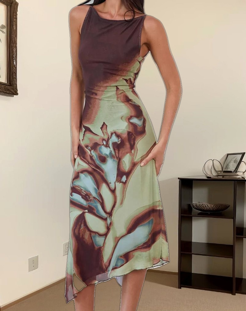 Aysun Midi Dress in Lumen Mesh Brown