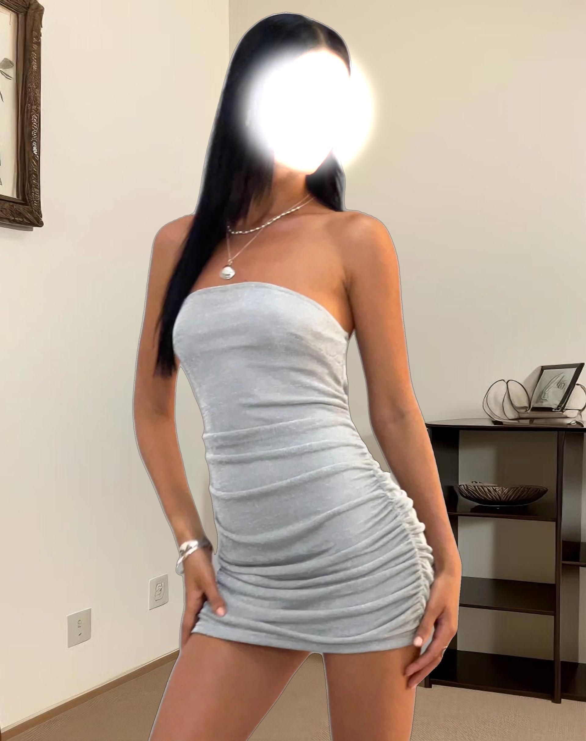 Rosana Bandeau Mini Dress in Chain Knit Silver