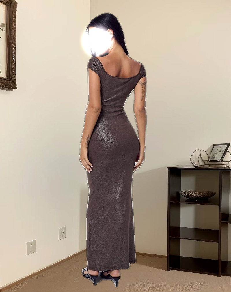 Jolita Maxi Dress in Brown Shimmer