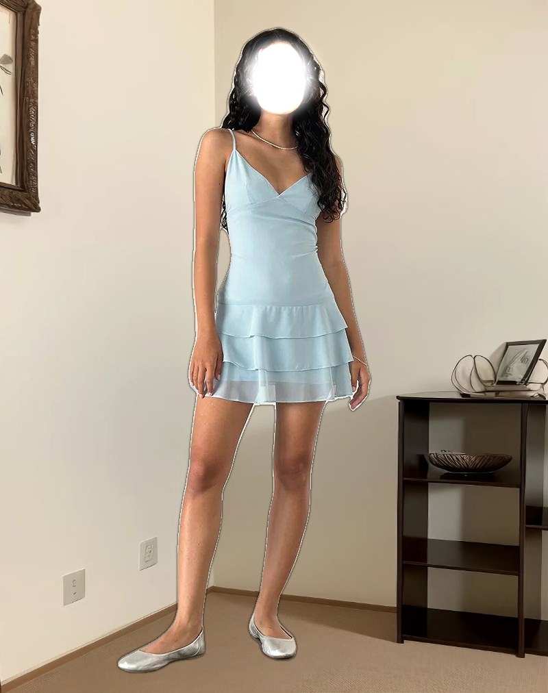 Riasi Mini Dress in Baby Blue Chiffon