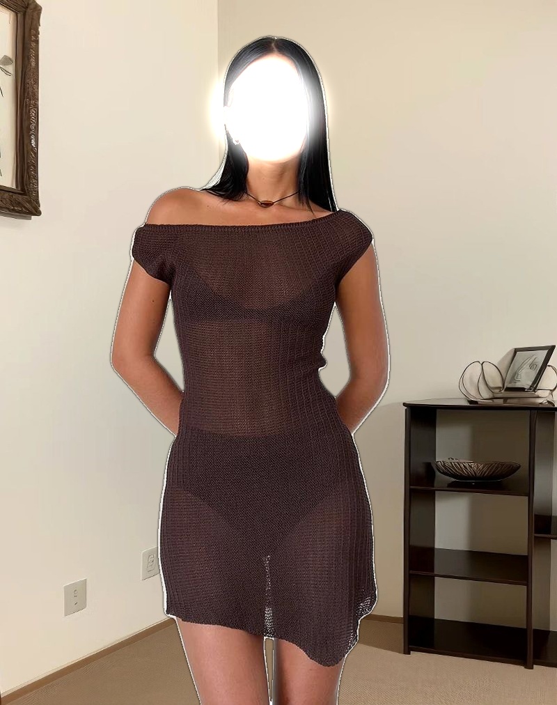 Susannah Dress in Wide Rib Knit Brown