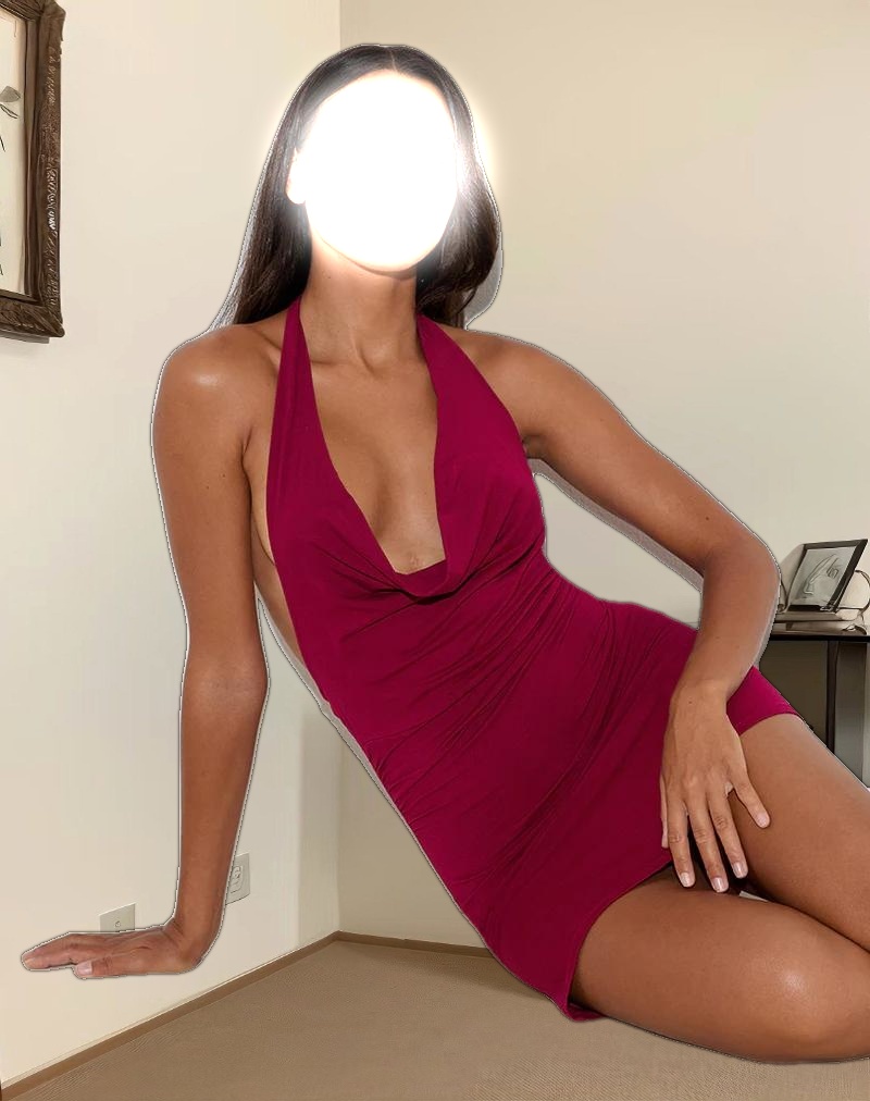 Pramita Plunge Mini Dress in Jersey Burgundy