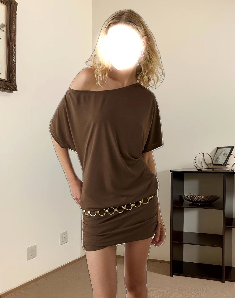 Amelina Backless Asymmetric Mini Dress in Dark Brown