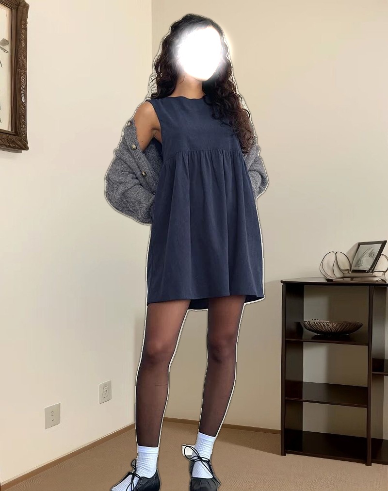 Sheba Mini Dress in Babycord Ink Blue