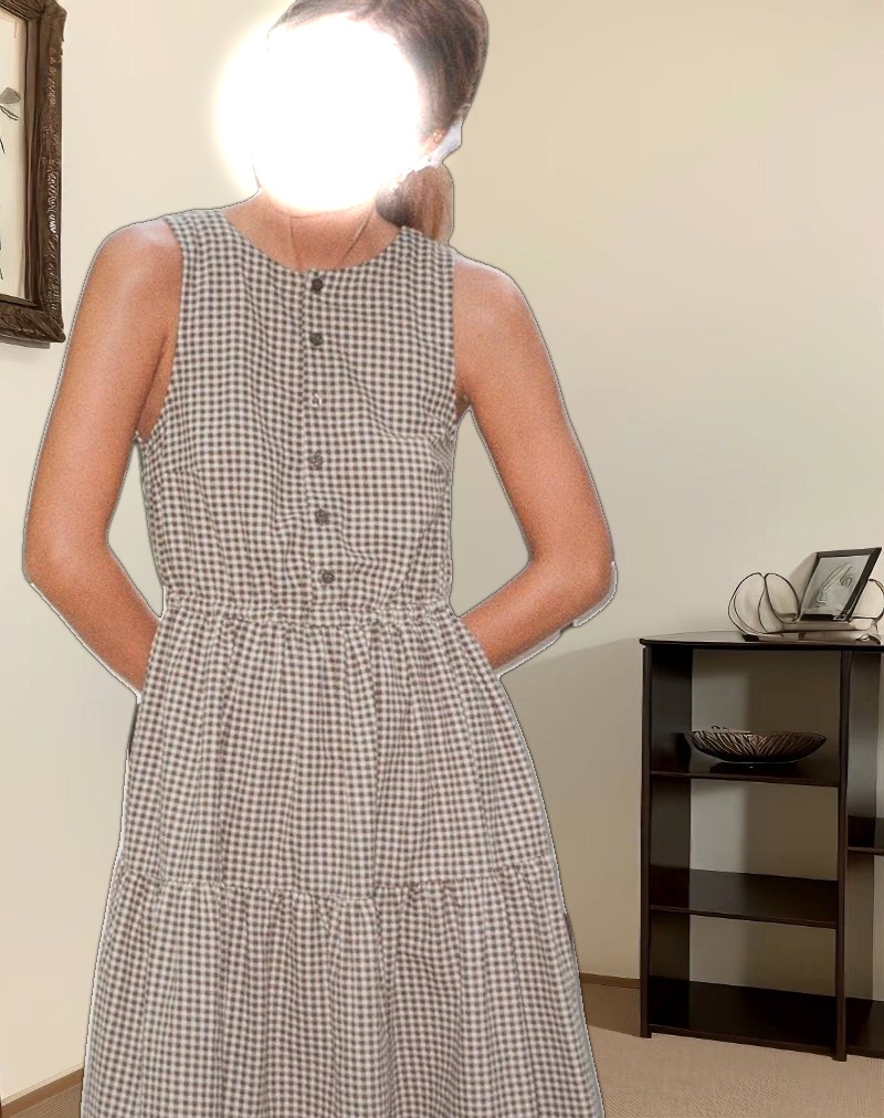 Galuh Smock Dress in Mini Brown Gingham