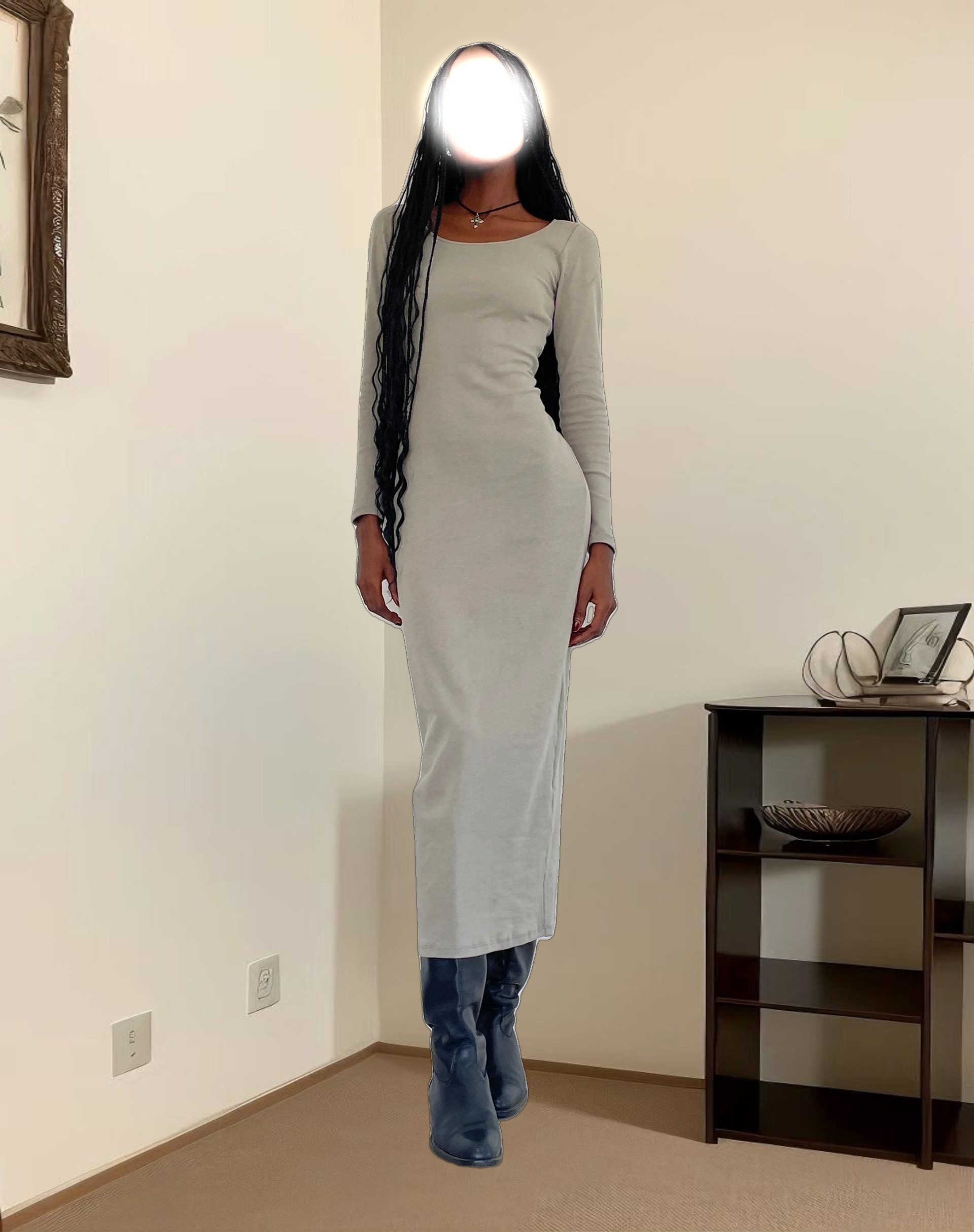 Belila Long Sleeve Maxi Dress in Sage Grey