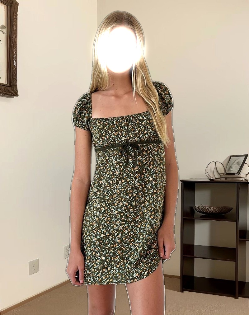 Savio Mini Dress in Grunge Floral Khaki