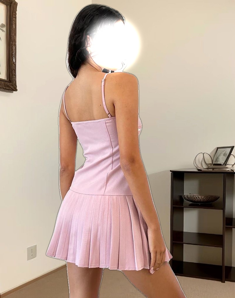 Wimala Dress in Dusky Pink with White Binding